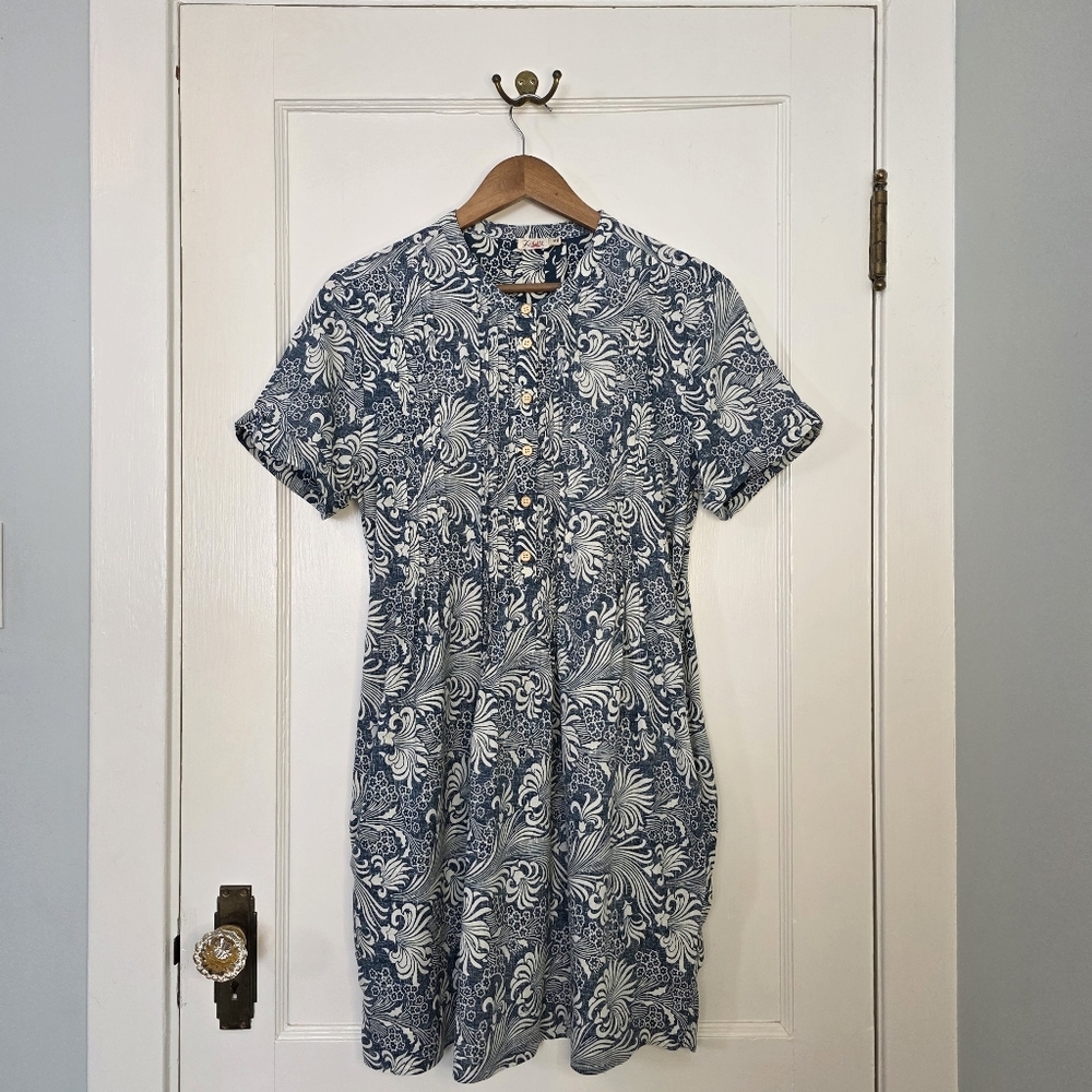 Faherty Linen Blend Gemina Tunic Dress – Size M – Cream, Blue